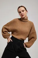 Marisse Dark Beige Turtleneck Sweater With Puffed Sleeves