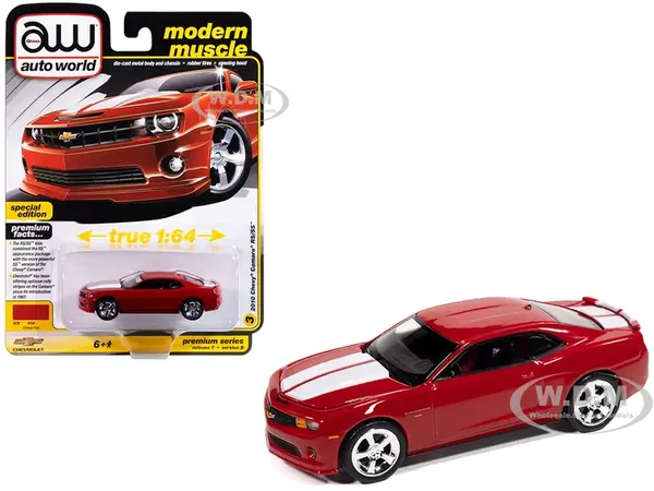 2010 Chevrolet Camaro RS/SS Victory Red with White Stripes "Modern Muscle" Series 1/64 Diecast Model Car by Auto World