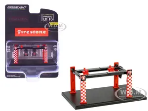 Adjustable Four-Post Lift "Firestone" Red and White "Four-Post Lifts" Series 6 1/64 Diecast Model by Greenlight