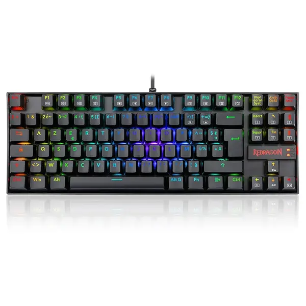 Redragon K552P-KR-FR RGB Backlight TKL Mechanical Keyboard Compact 88 Keys AZERTY FR Layout Red Switch - Black