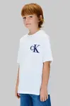 Dětské bavlněné tričko Calvin Klein Jeans bílá barva, s potiskem, IB0IB02584