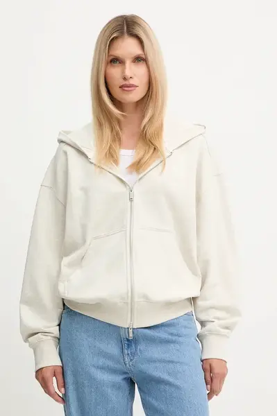 Bavlnená mikina Calvin Klein béžová farba, s kapucňou, jednofarebná, LV044C211G