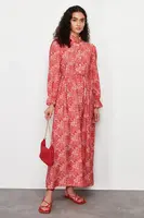 Trendyol červené květinové tkané šaty