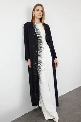 Trendyol Black Otriş Detailed Stone Woven Cap & Abaya & Abaya