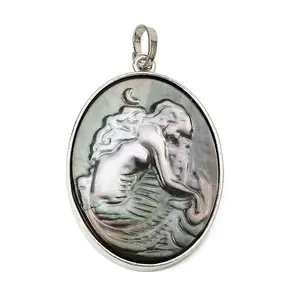 Rack Plating Carved Natural Black Lip Shell Pendants