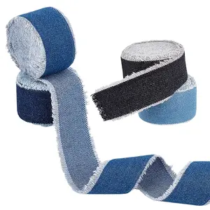 4Roll 4 Colors Polyester Fringe Denim Ribbon