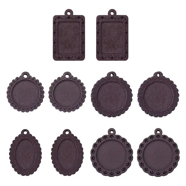 10Pcs 5 Styles Wood Pendant Cabochon Settings