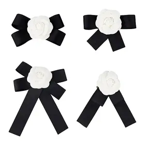 4Pcs 4 Style Polyester Camellia Bow Tie Neck Tie Lapel Pins