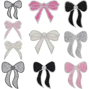10Pcs 10 Styles Bowknot Glass Rhinestone with Plastic Cloth Patches