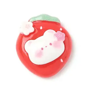 Strawberry Bear Theme Opaque Resin Cabochons