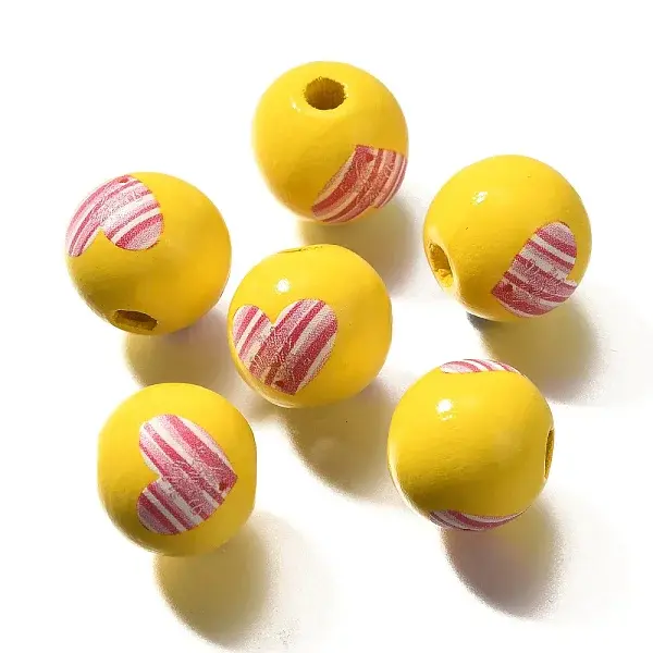 Valentine's Day Element Printed Wood Beads