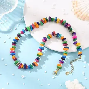 Dyed Natural Freshwater Shell Chip & Brass Beaded Necklaces