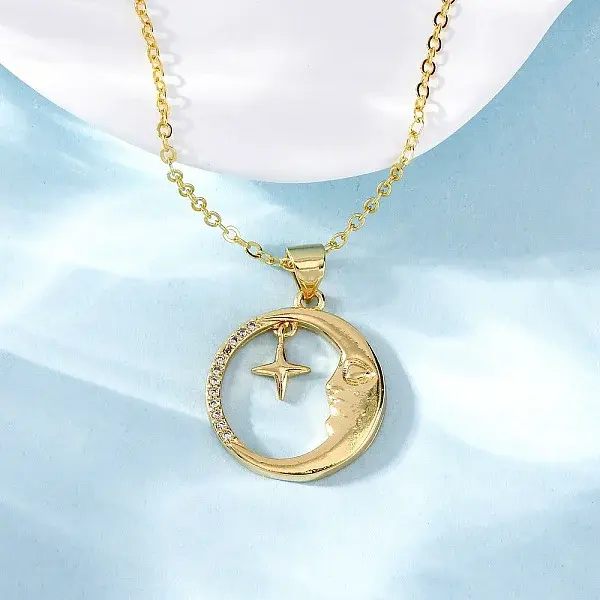 Brass Micro Pave Clear Cubic Zirconia Pendant Necklaces