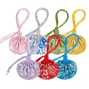 7Pcs 7 Colors 3D Floral Embroidery Satin Drawstring Bags