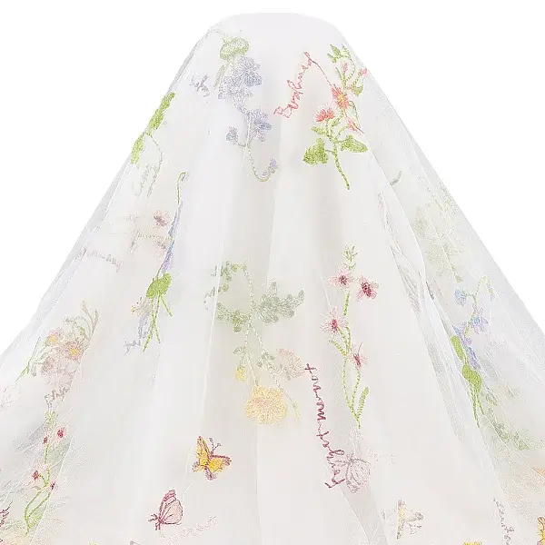 Flower Pattern Embroidered Polyester Tulle Lace Fabric