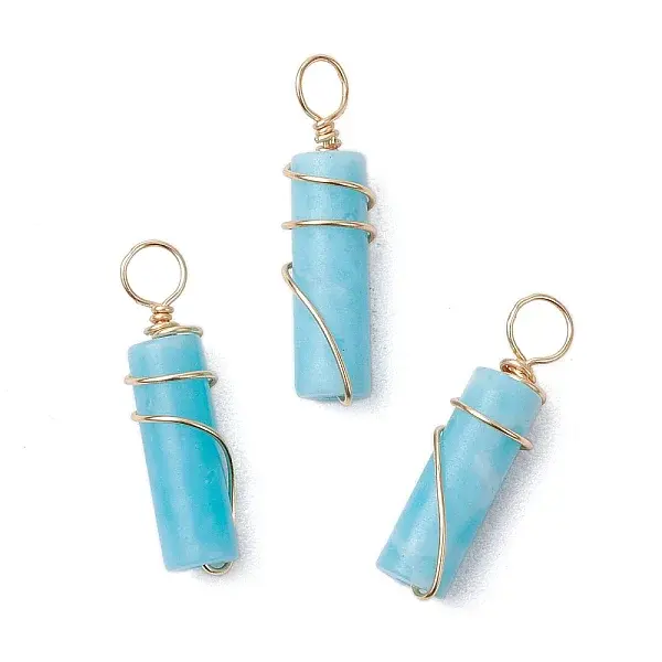20Pcs Dyed Synthetic Imperial Jasper Copper Wire Wrapped Pendants