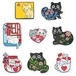 9Pcs 9 Styles Cartoon Cat & Flower Enamel Pins