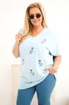 Dámská Plus Size halenka s peříčky modrá