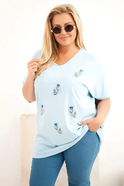 Dámská Plus Size halenka s peříčky modrá