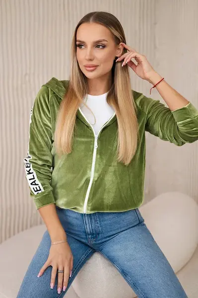 Velurová mikina s kapucí zelená