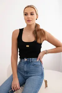 Striped blouse with black metal plate
