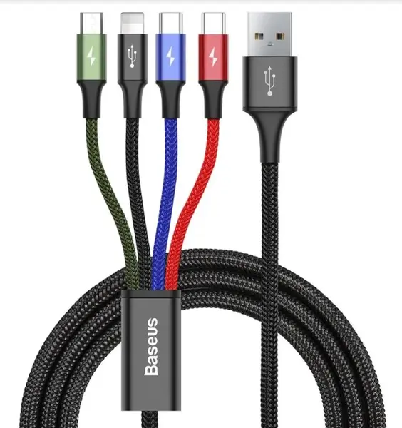 Kabel Baseus CA1T4-B01 Fast 4in1 Lightning, 2x USB-C, MicroUSB 3.5A 1.2m, černá