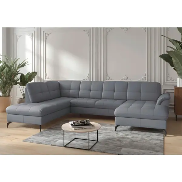 Sit & More SEDACÍ SOUPRAVA, textil, kůže, šedomodrá