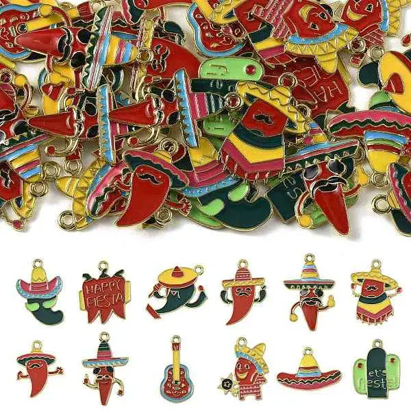 36Pcs 12 Styles Cinco De Mayo Theme Alloy Enamel Pendants