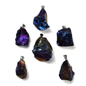 Electroplated Raw Natural Quartz Crystal Pendants