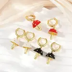 Mushroom Brass Enamel Hoop Earrings
