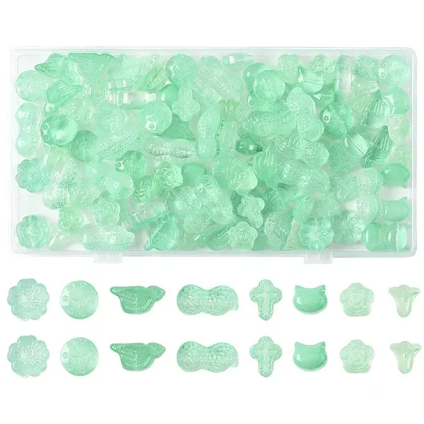 120Pcs 8 Styles Spray Painted Transparent Glass Beads