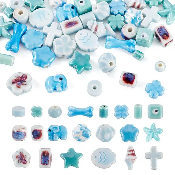 42Pcs 21 Styles Handmade Porcelain Beads