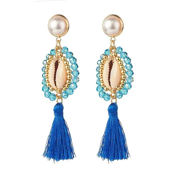 Beads Wire Wrap Long Dangle Stud Earring