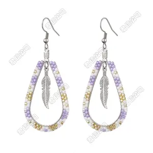 304 Stainless Steel Glass Seed Beads Dnagle Earrings
