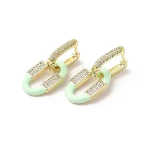 Oval Real 18K Gold Plated Brass Dangle Hoop Earrings