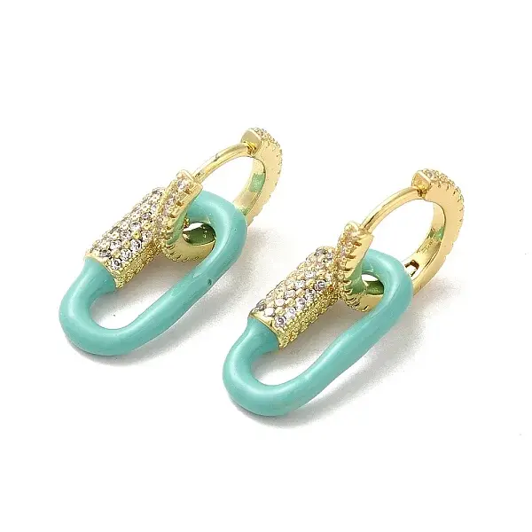 Oval Golden Brass Dangle Hoop Earrings