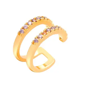 Brass Micro Pave Cubic Zirconia Cuff Earrings
