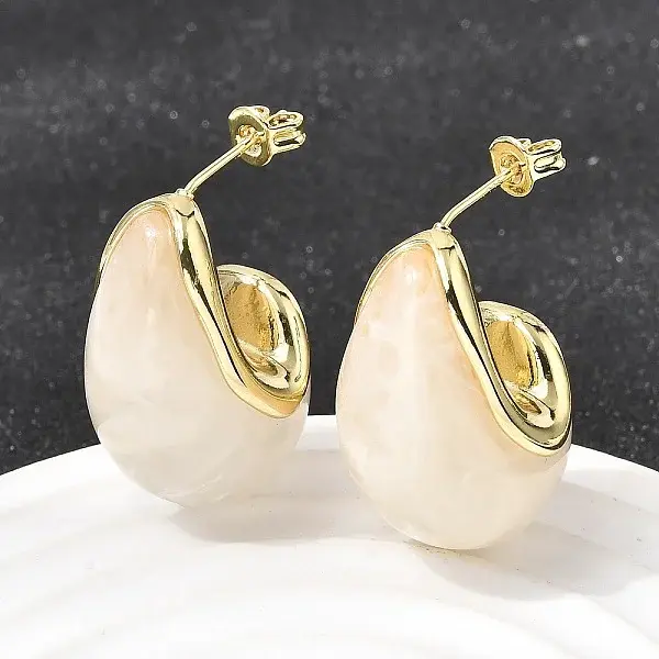 Teardrop Brass Resin Stud Earrings
