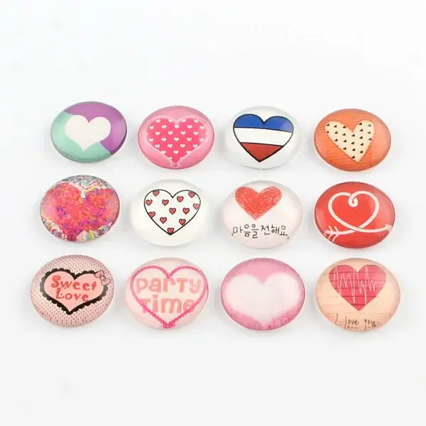 Half Round/Dome Heart Pattern Glass Flatback Cabochons for DIY Projects