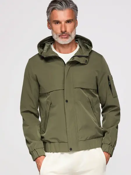 Ombre Men's functional transitional jacket with hood - olive