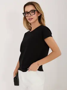 Černá bavlněná halenka s krátkým rukávem