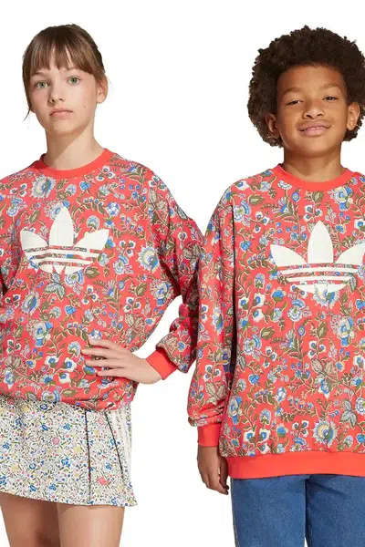 Dětská mikina adidas Originals červená barva, vzorovaná, JV7827