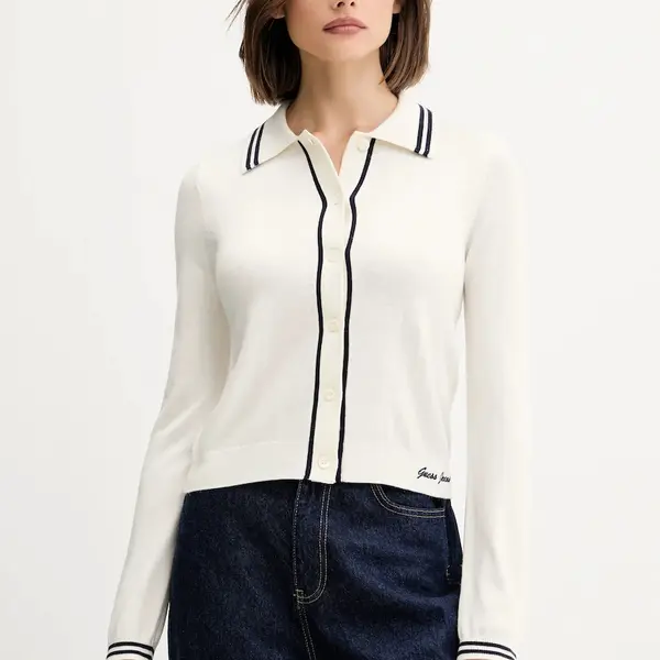 Kardigan s příměsí vlny Guess Jeans dámský, béžová barva, W5YR32 Z3HO2