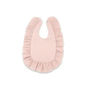 Baby Nellys Nepromokavý mušelínový bryndáček s volánkem Nature - pudrově růžová
