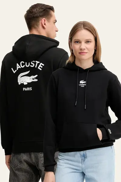 Bavlněná mikina Lacoste tmavomodrá barva, s kapucí, s potiskem, SH2740
