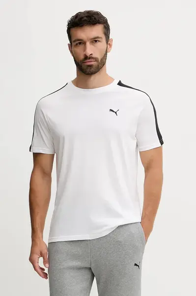 Bavlněné tričko Puma Tee pánské, bílá barva, s aplikací, 629592