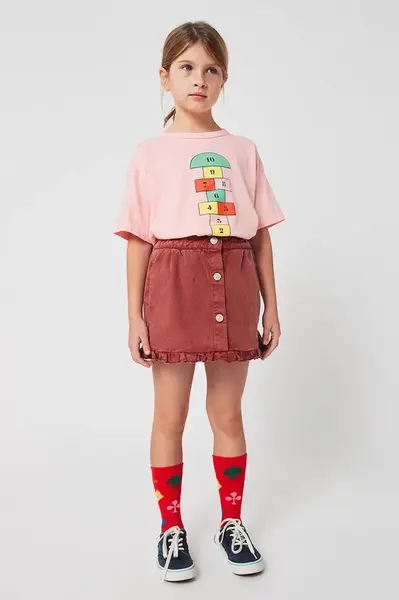Dětská bavlněná sukně Bobo Choses Tic Tac Toe růžová barva, mini, áčková, 225AC100