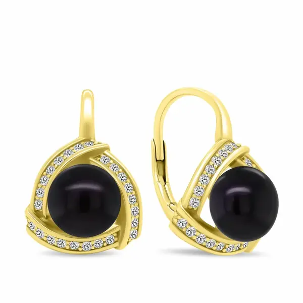 Brilio Silver Luxusní pozlacené náušnice s černou perlou EA393YBC