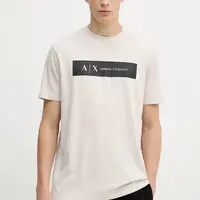 Bavlněné tričko Armani Exchange pánské, béžová barva, s potiskem, XM001425 AF10361