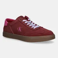 Kožené tenisky Calvin Klein LOW PRO CUPS LACE UP vínová barva, HW0HW02683